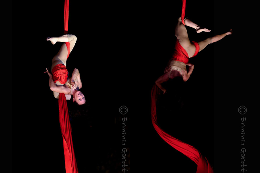 Tessuto Aereo Martina Nova Acrobata di circo trapezio e tessuto, corso, seminario intensivo di discipline aeree, genova synergika, la fucina del circo, torino